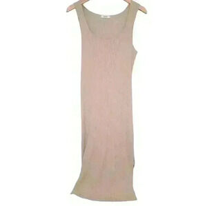 MOD REF Plus Size Sleeveless Tan Nude Stretchy Ribbed Long Dress With Slit